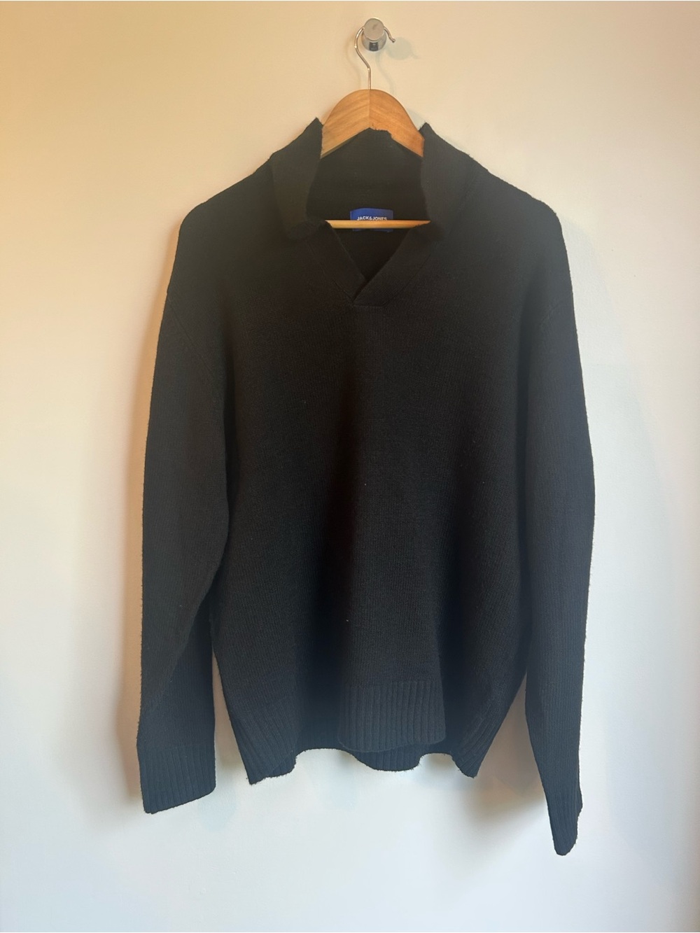 Jack & Jones Black V-Neck Collared Knit Sweater